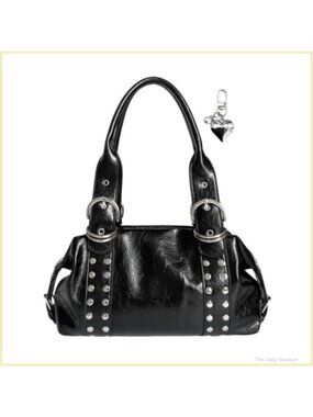 Studded Y2K Shoulder Bag Distressed Leather Punk Purse Grunge Handbag